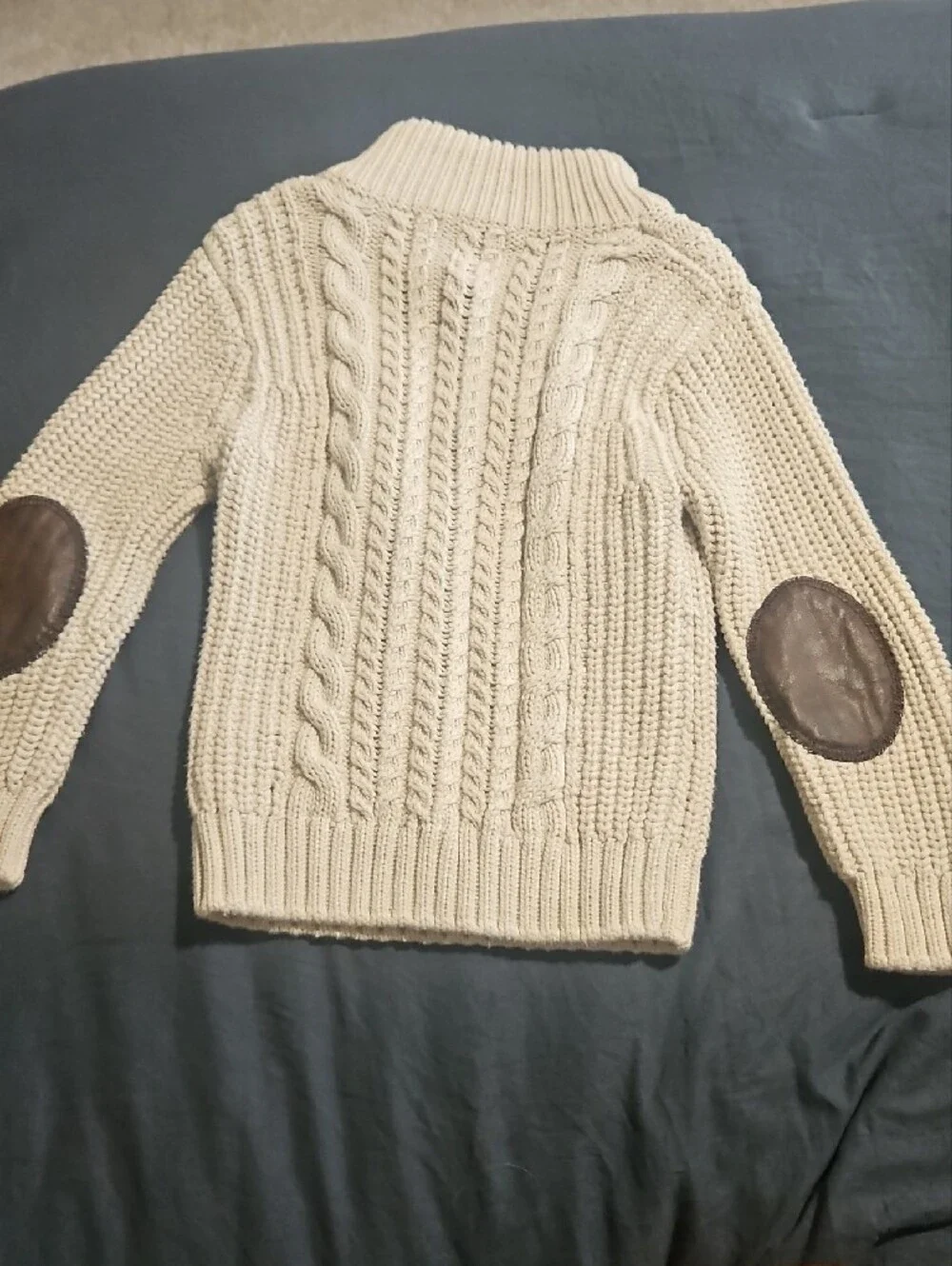 GAP Cream Cable Knit Sweater with Brown Elbow Patch